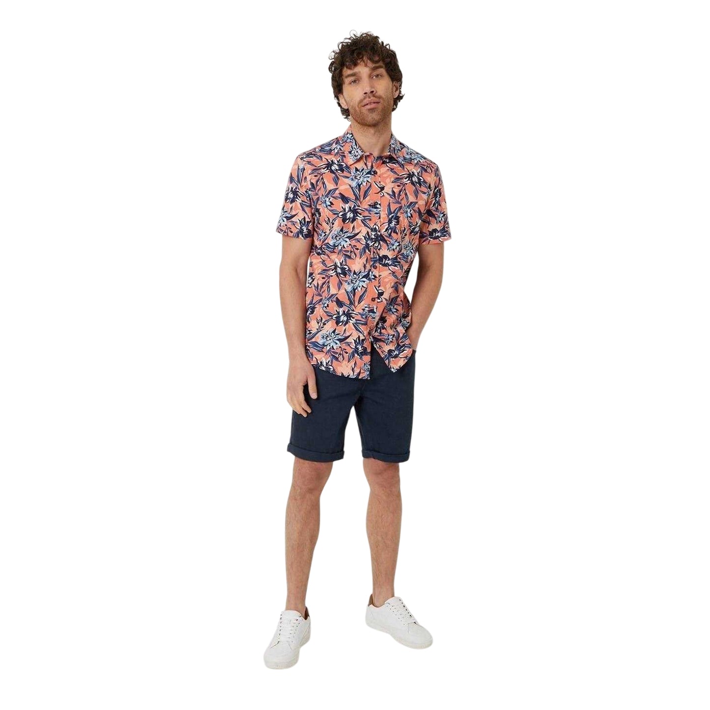 Peach - Lifestyle - Threadbare Mens Latham Floral Regular Shirt