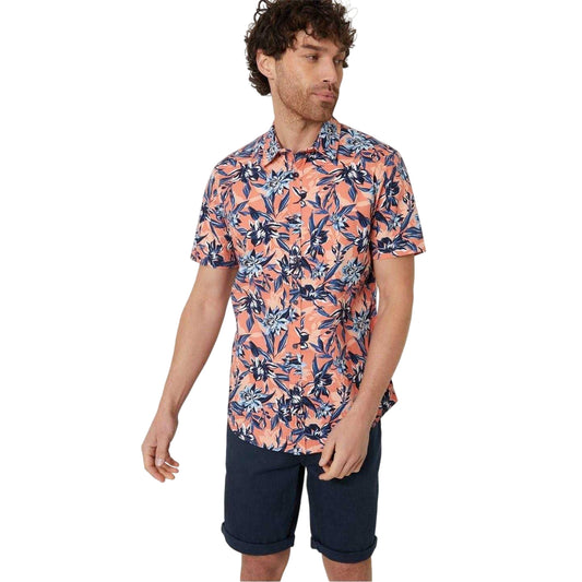 Peach - Front - Threadbare Mens Latham Floral Regular Shirt