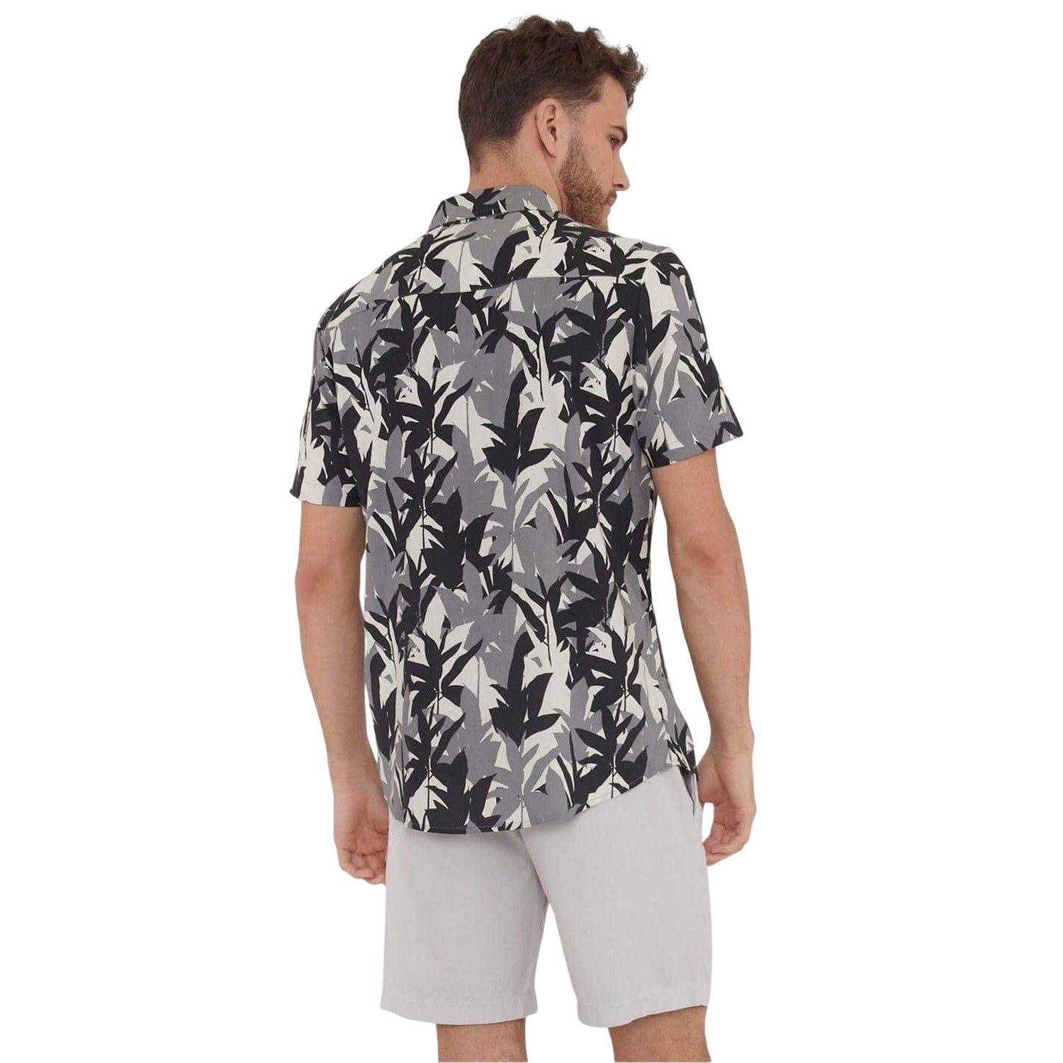 Black - Back - Threadbare Mens Leaf Print Regular Shirt