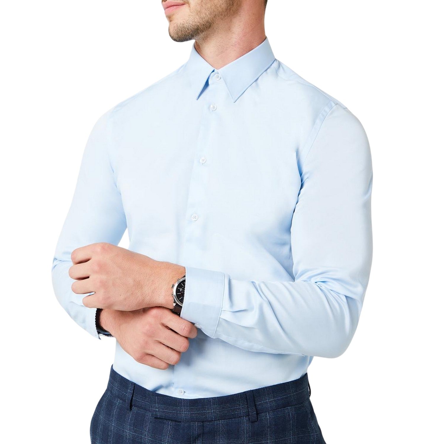 Ice Blue - Side - Ted Baker Mens Islass Slim Long-Sleeved Shirt
