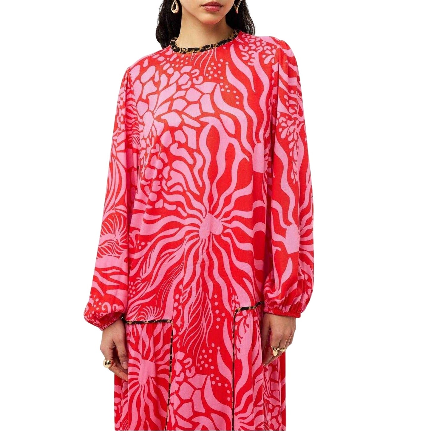 Pink - Side - Never Fully Dressed Womens-Ladies Leopard Print High-Neck Maxi Dress