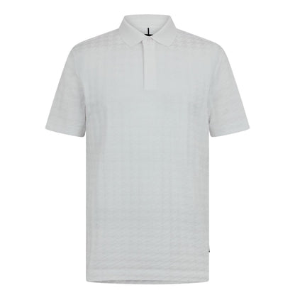 White - Front - Boss Mens Porsche Houndstooth Collared Short-Sleeved Polo Shirt