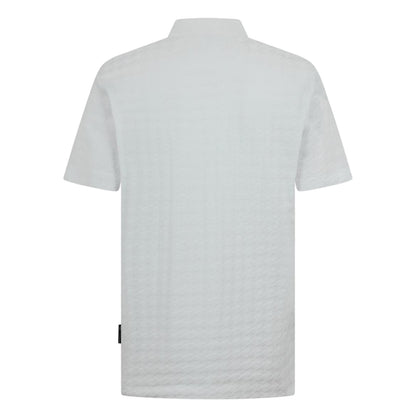 White - Back - Boss Mens Porsche Houndstooth Collared Short-Sleeved Polo Shirt