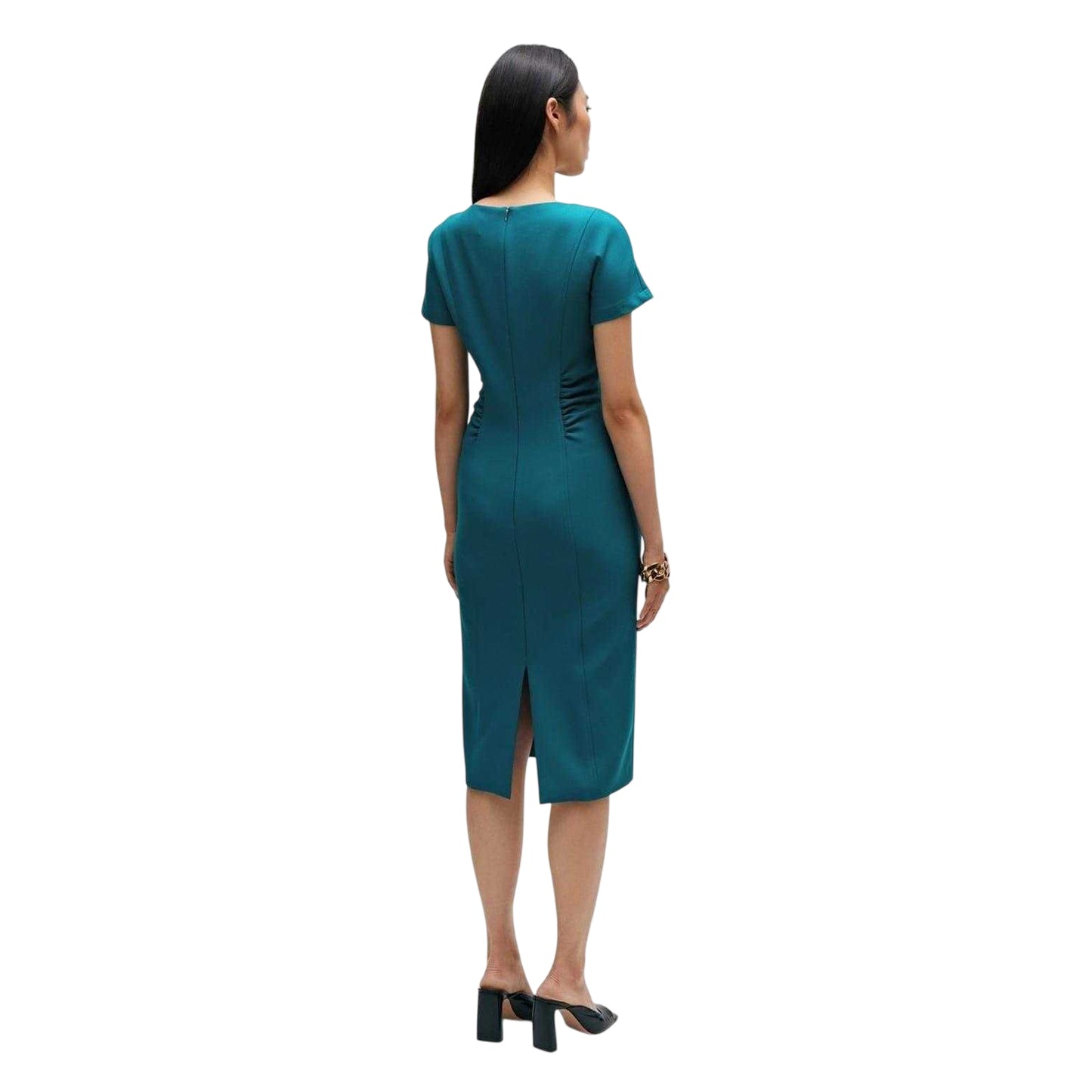 Green - Back - Boss Womens-Ladies Crew Neck Short-Sleeved Midi Dress