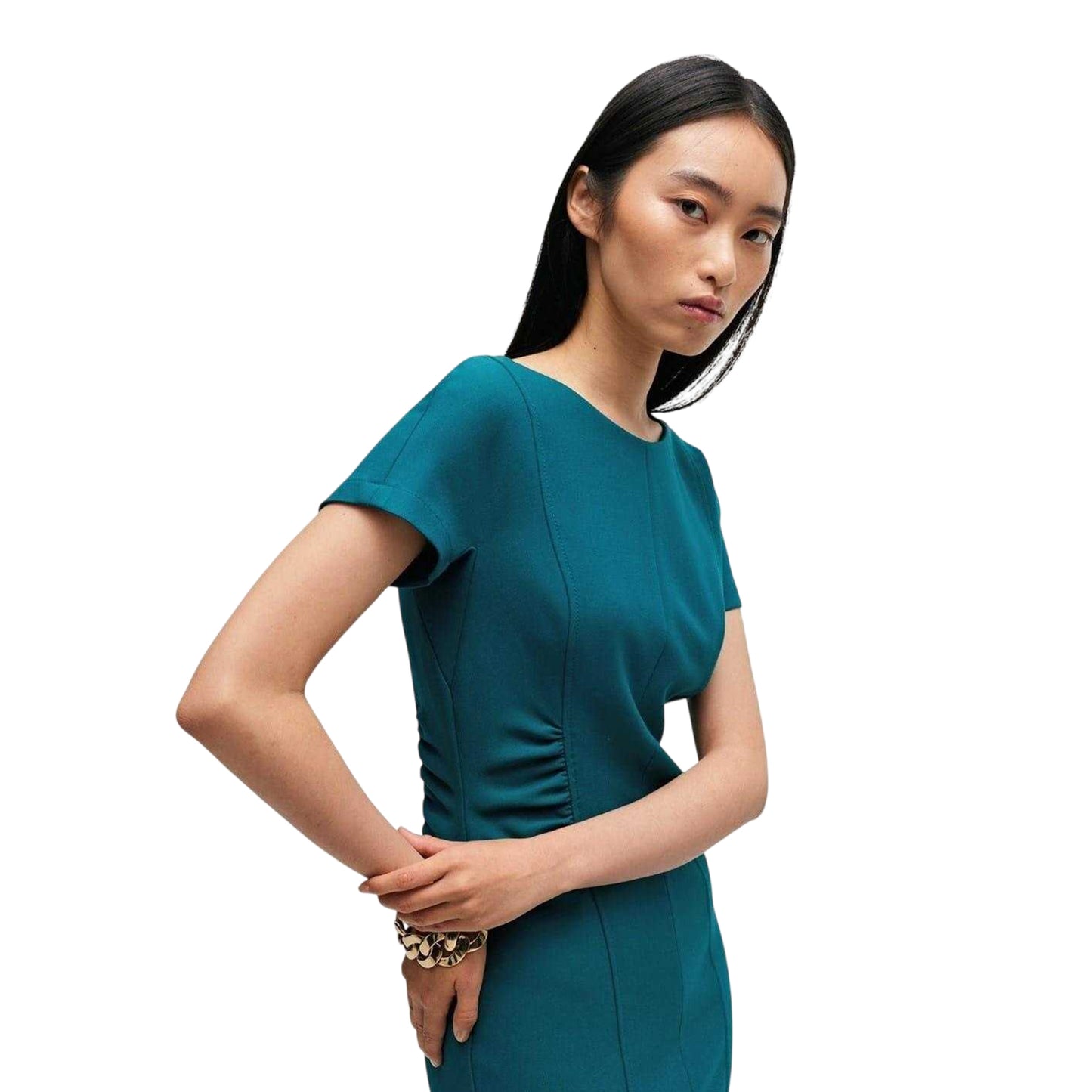Green - Side - Boss Womens-Ladies Crew Neck Short-Sleeved Midi Dress