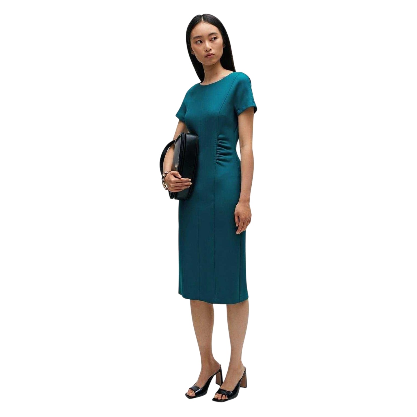 Green - Pack Shot - Boss Womens-Ladies Crew Neck Short-Sleeved Midi Dress