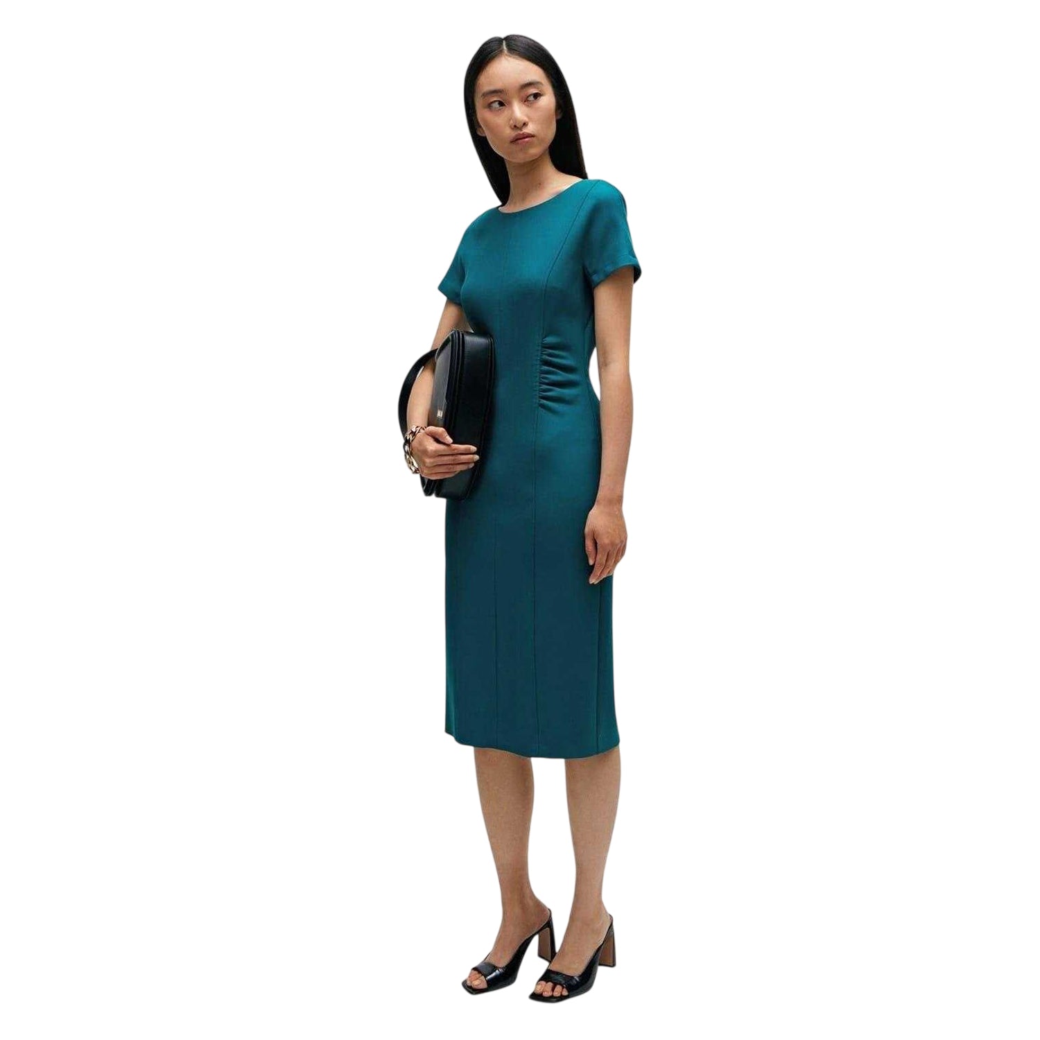 Green - Pack Shot - Boss Womens-Ladies Crew Neck Short-Sleeved Midi Dress