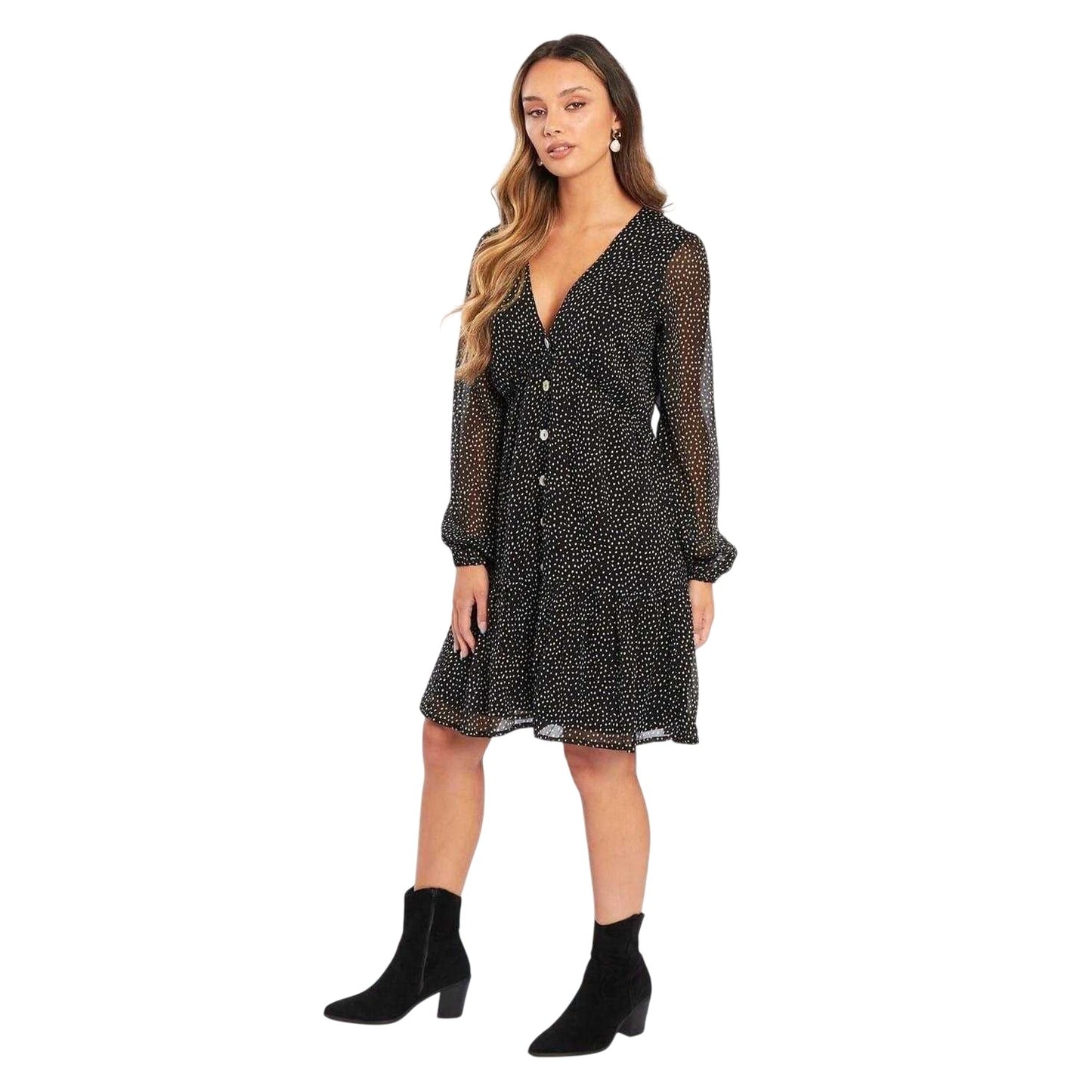 Black - Lifestyle - Be You Womens-Ladies Paisley V Neck Smock Dress