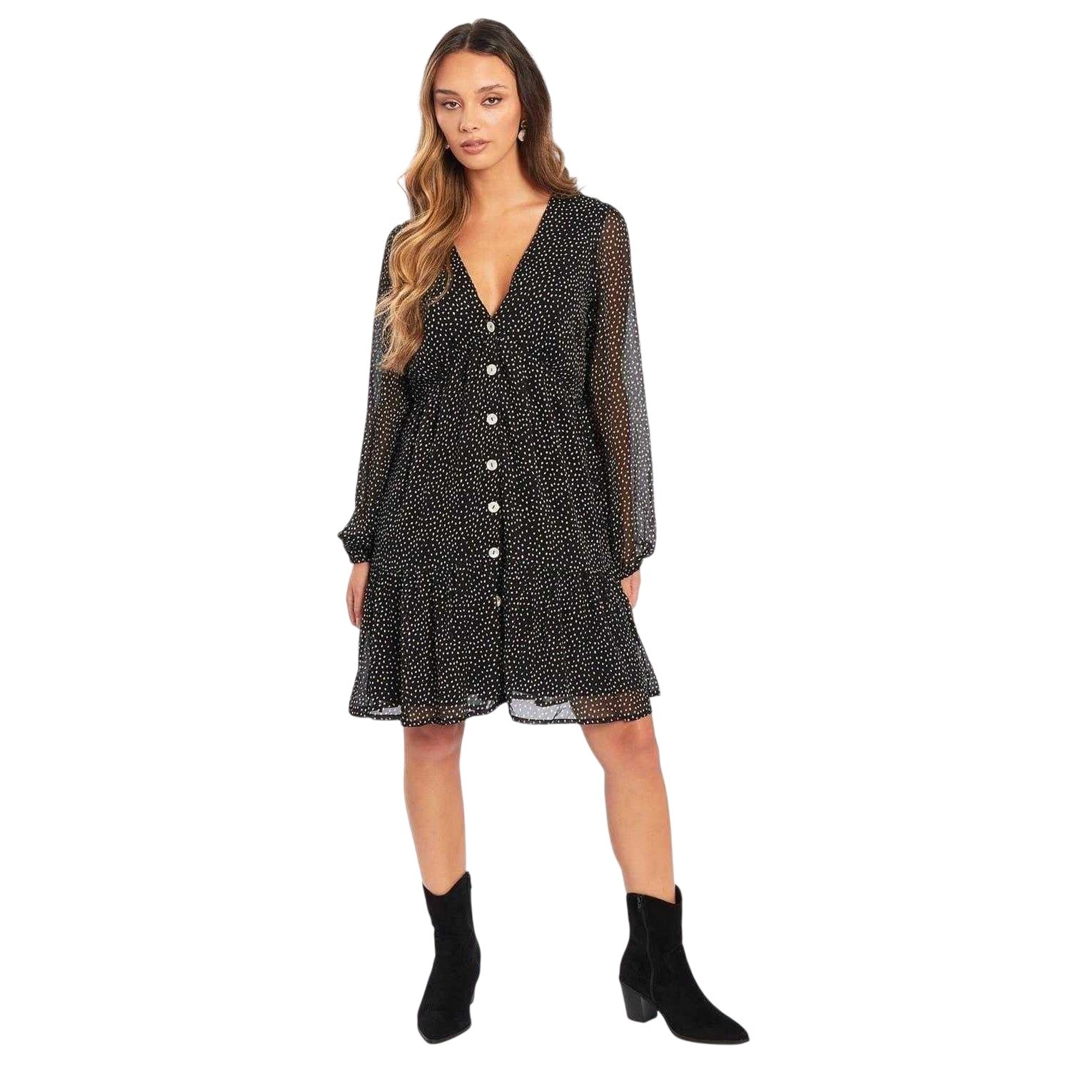 Black - Front - Be You Womens-Ladies Paisley V Neck Smock Dress