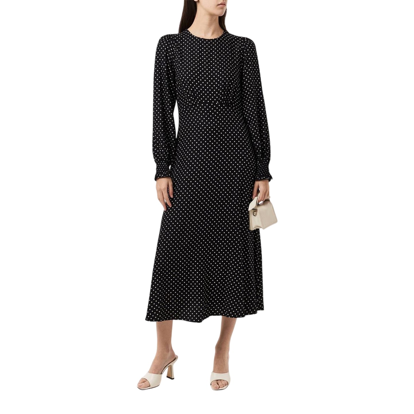 Black - Front - Finery Womens-Ladies Kimmy Polka Dot Crew Neck Long-Sleeved Midi Dress