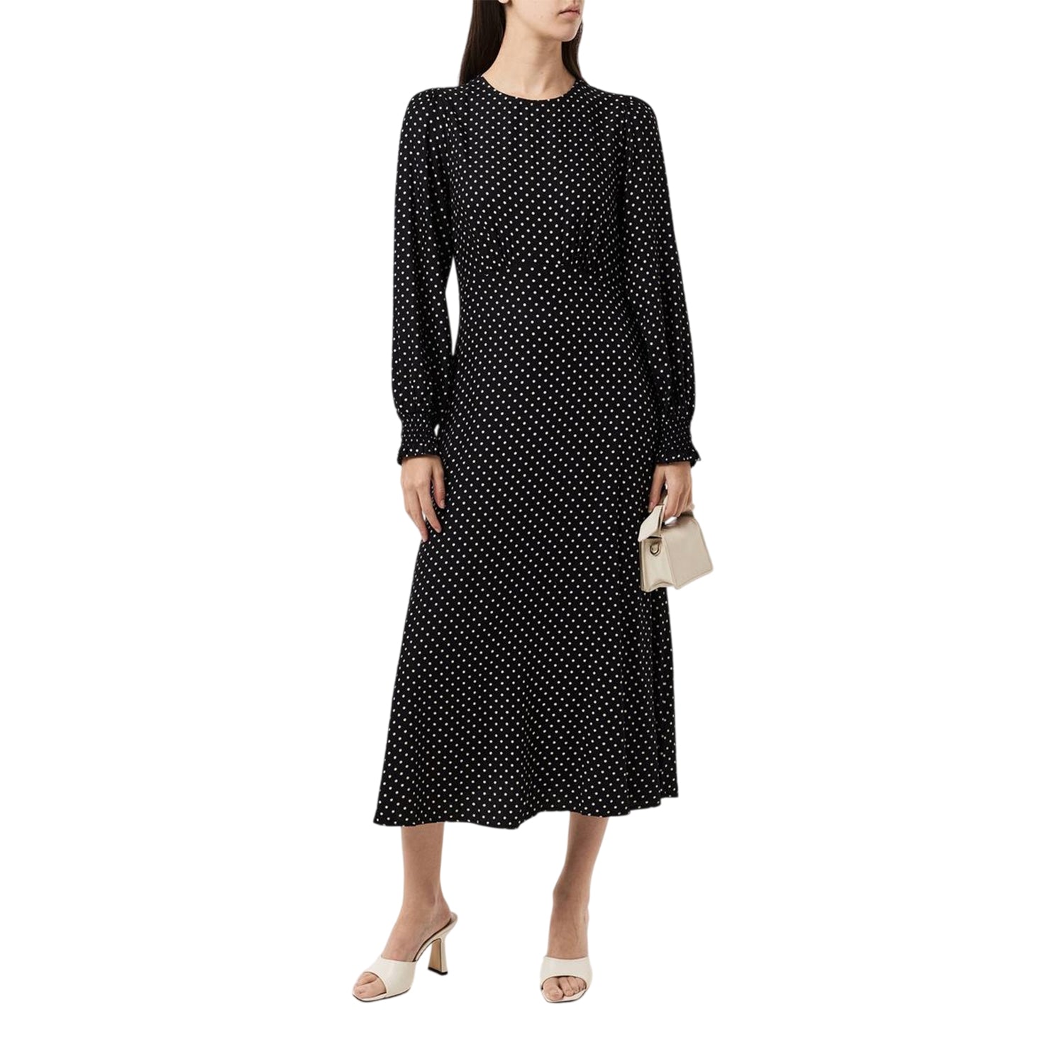 Black - Front - Finery Womens-Ladies Kimmy Polka Dot Crew Neck Long-Sleeved Midi Dress