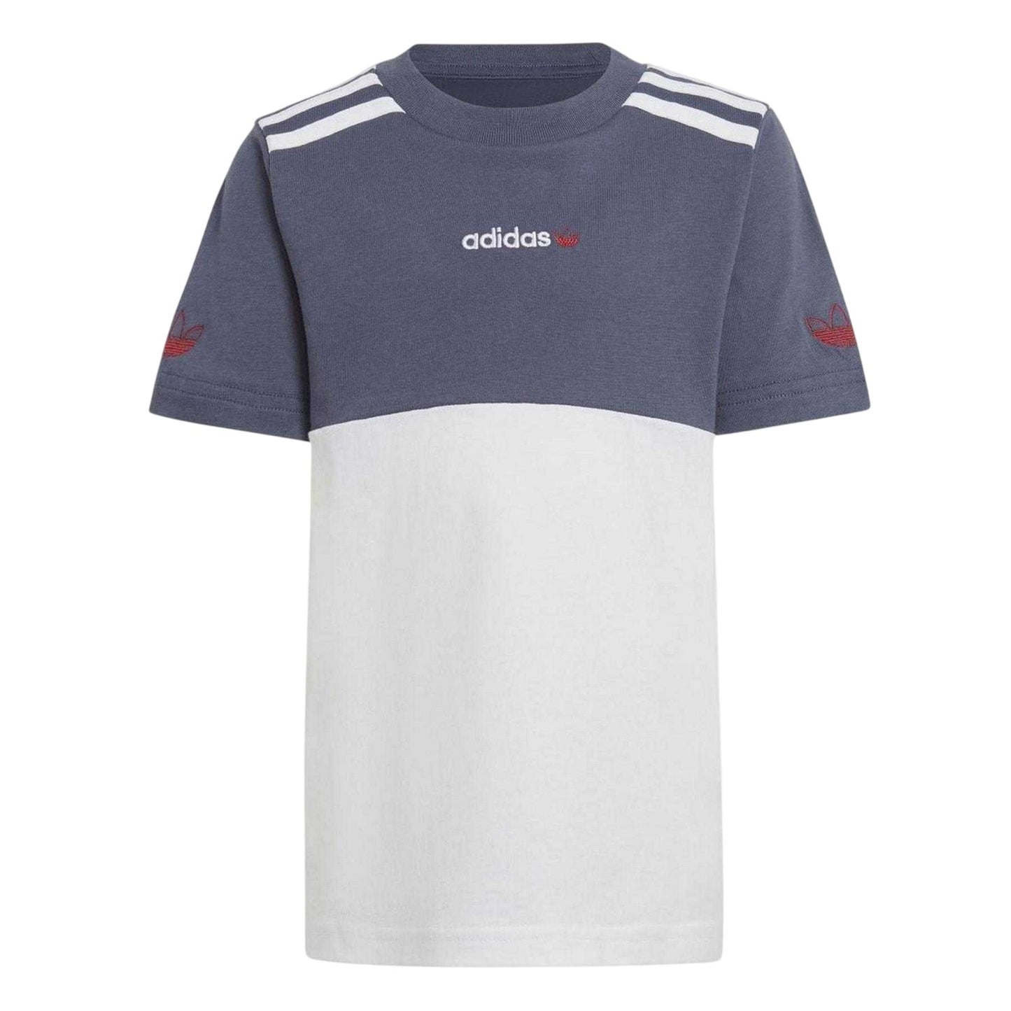 Navy-White - Side - Adidas Childrens-Kids Colour Block T-Shirt & Shorts Set