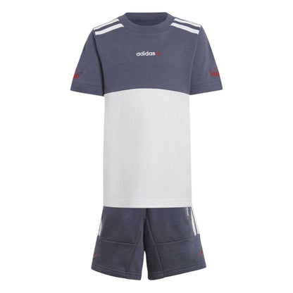 Navy-White - Front - Adidas Childrens-Kids Colour Block T-Shirt & Shorts Set