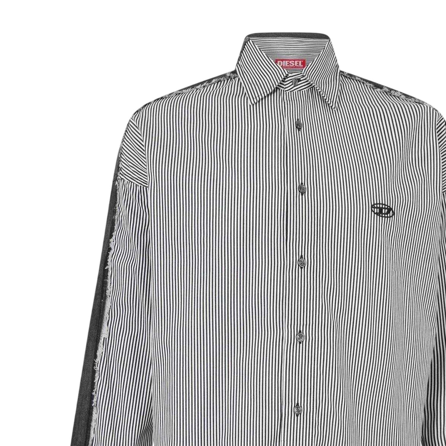 Black - Side - Diesel Mens Striped Cotton Relaxed Fit Shirt