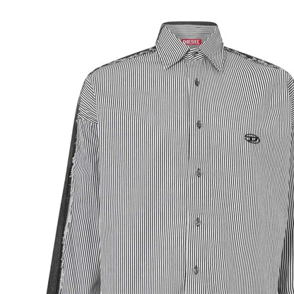 Black - Side - Diesel Mens Striped Cotton Relaxed Fit Shirt