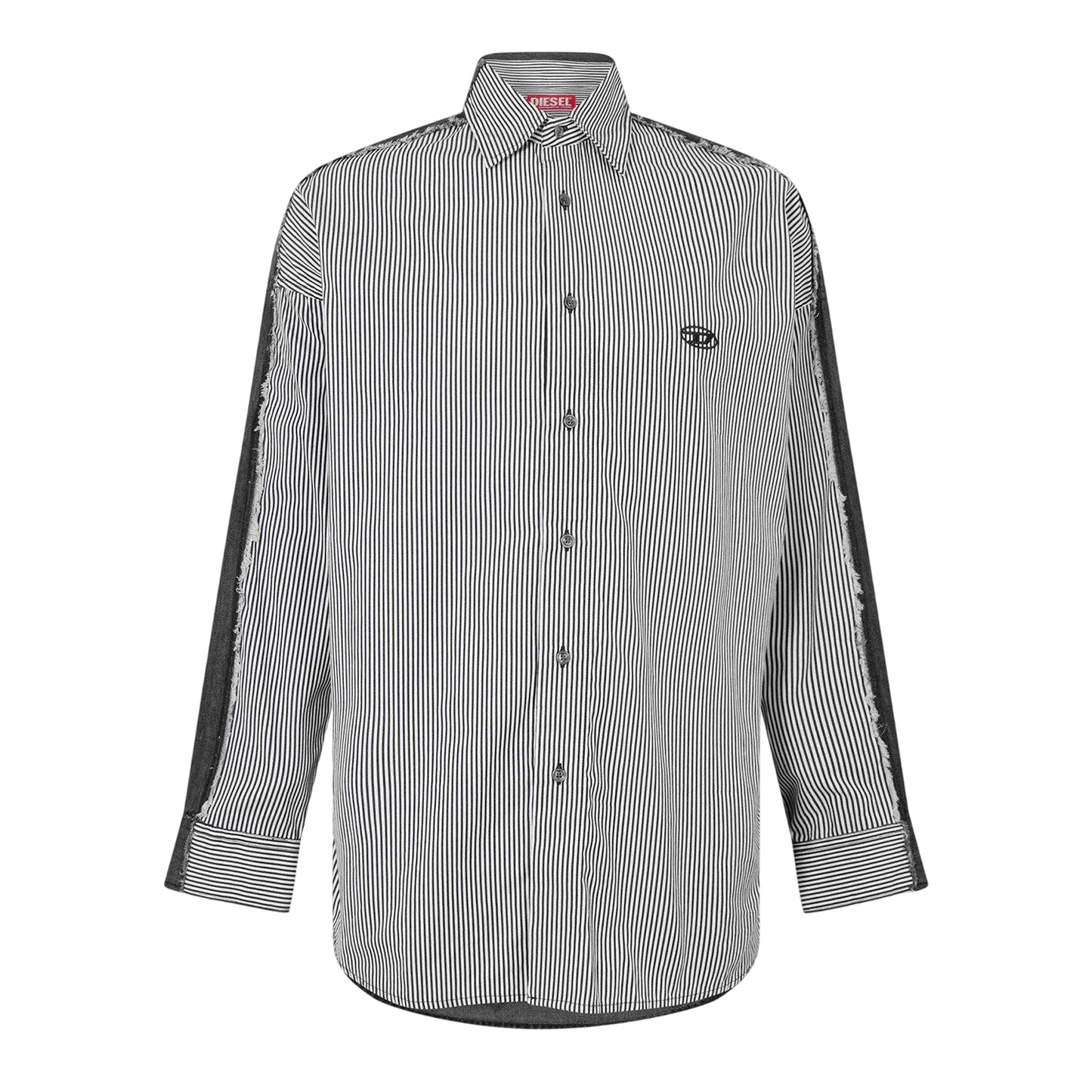 Black - Front - Diesel Mens Striped Cotton Relaxed Fit Shirt