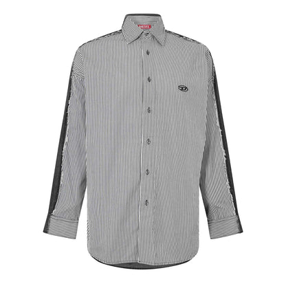 Black - Front - Diesel Mens Striped Cotton Relaxed Fit Shirt