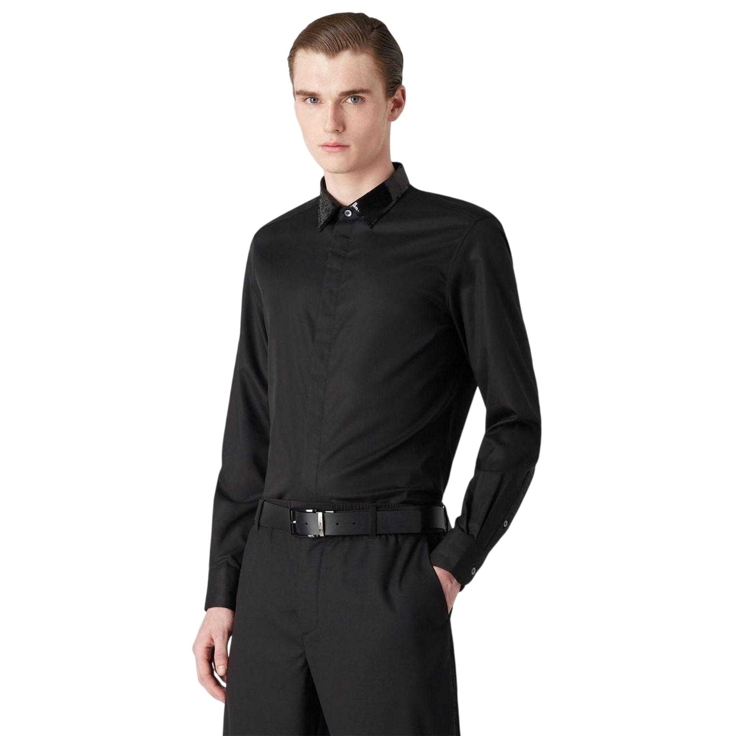 Black - Side - Emporio Armani EA7 Mens Long-Sleeved Shirt