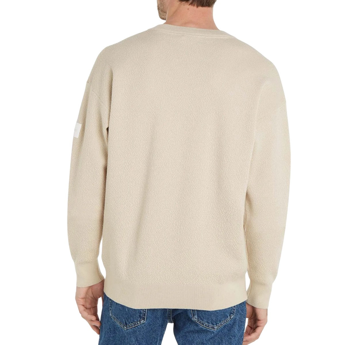Beige - Back - Calvin Klein Mens Natural Structure Crew Neck Sweatshirt