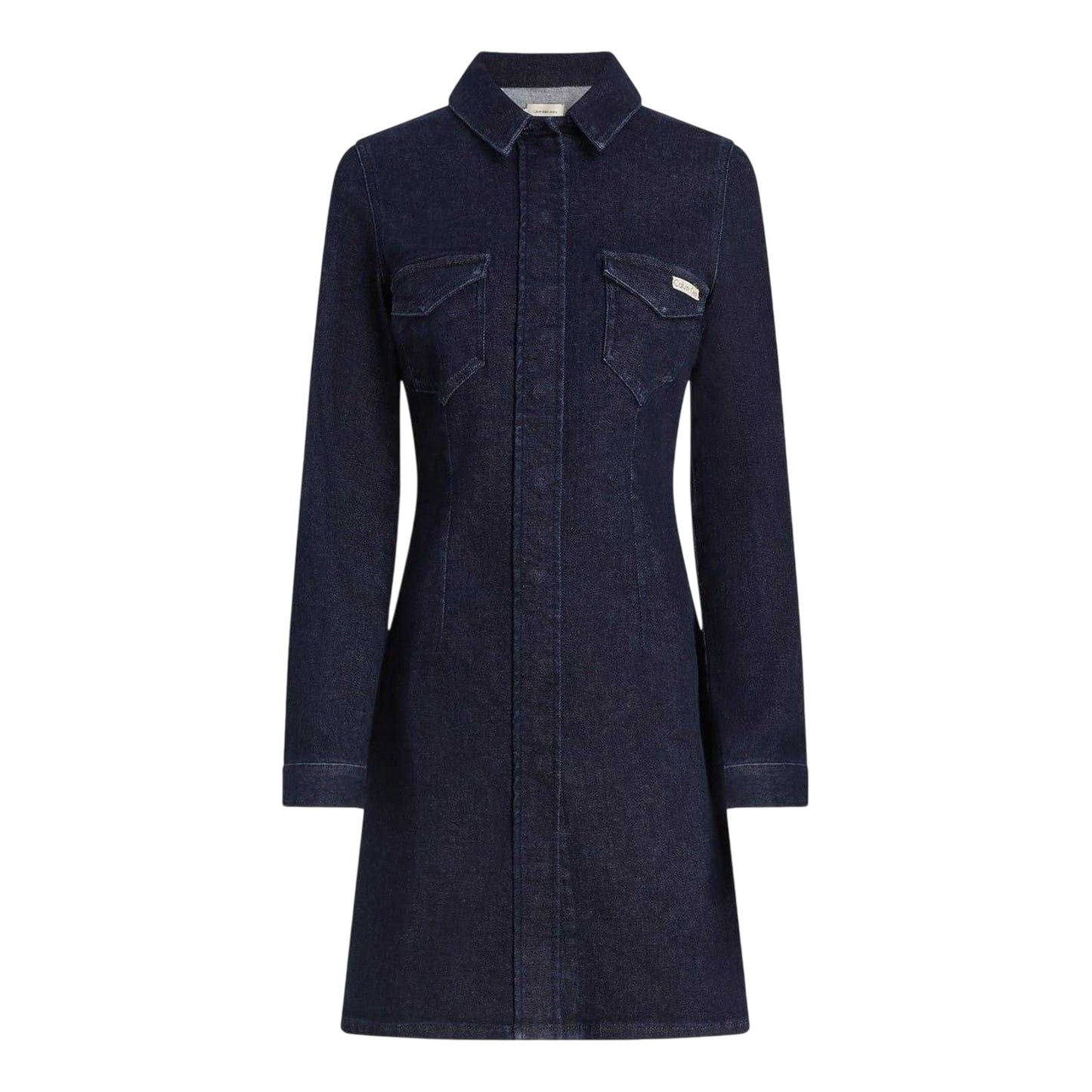 Dark Blue - Front - Calvin Klein Womens-Ladies Denim Collared Mini Shirt Dress