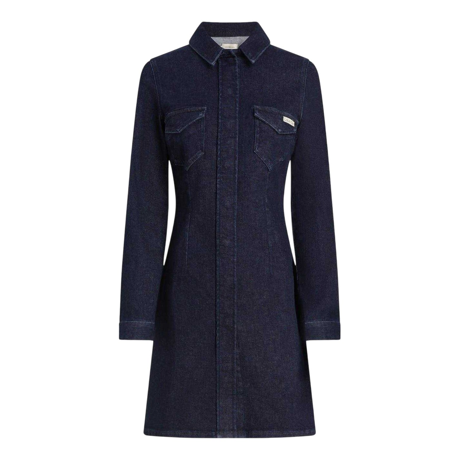 Dark Blue - Front - Calvin Klein Womens-Ladies Denim Collared Mini Shirt Dress