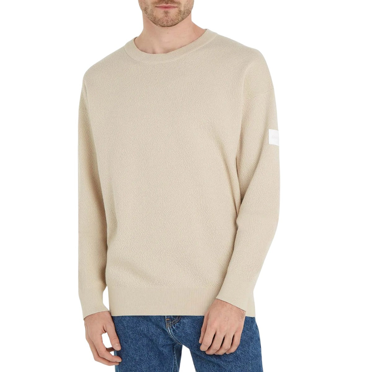 Beige - Front - Calvin Klein Mens Natural Structure Crew Neck Sweatshirt
