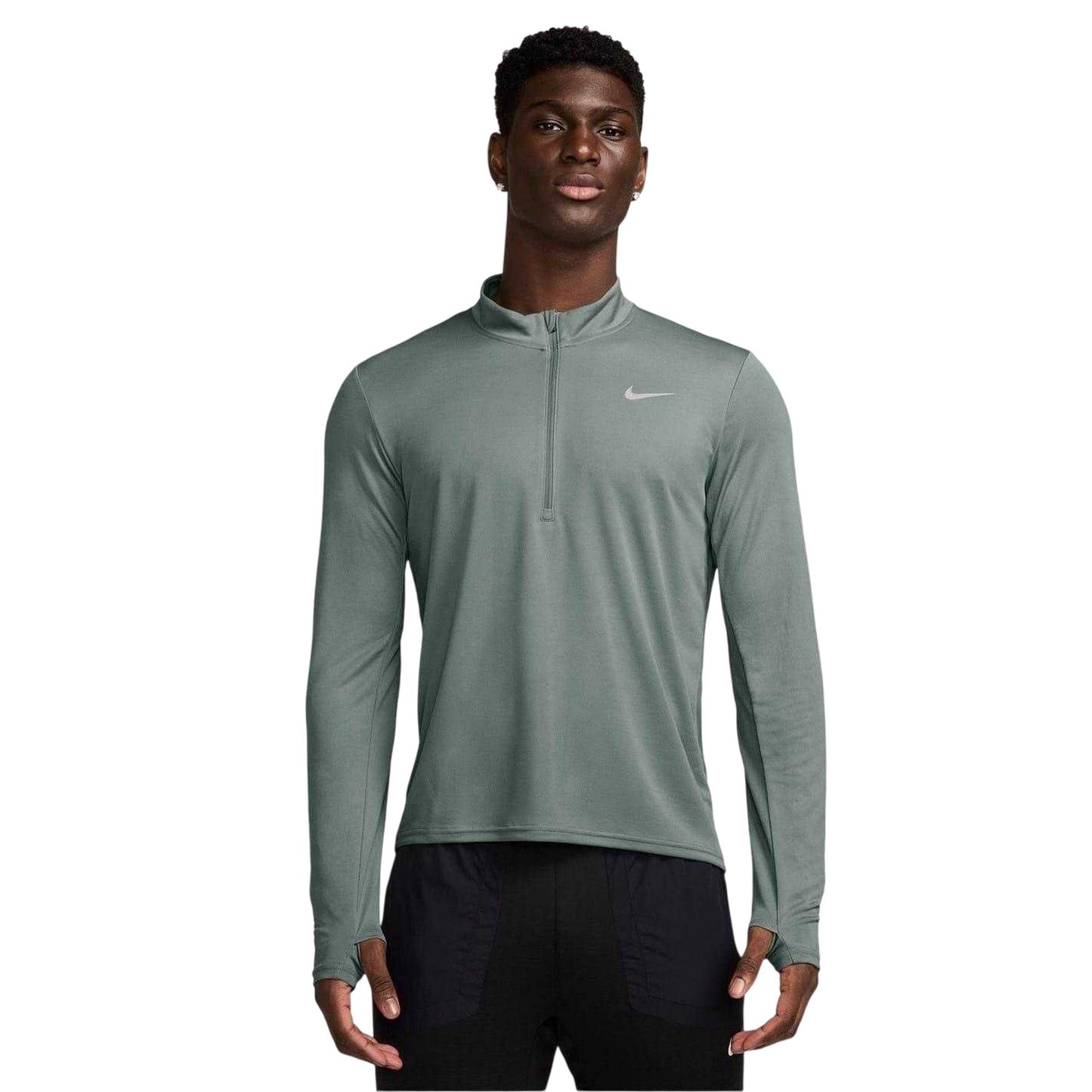 Green Clay - Front - Nike Mens Core Half Zip Long-Sleeved Running Top