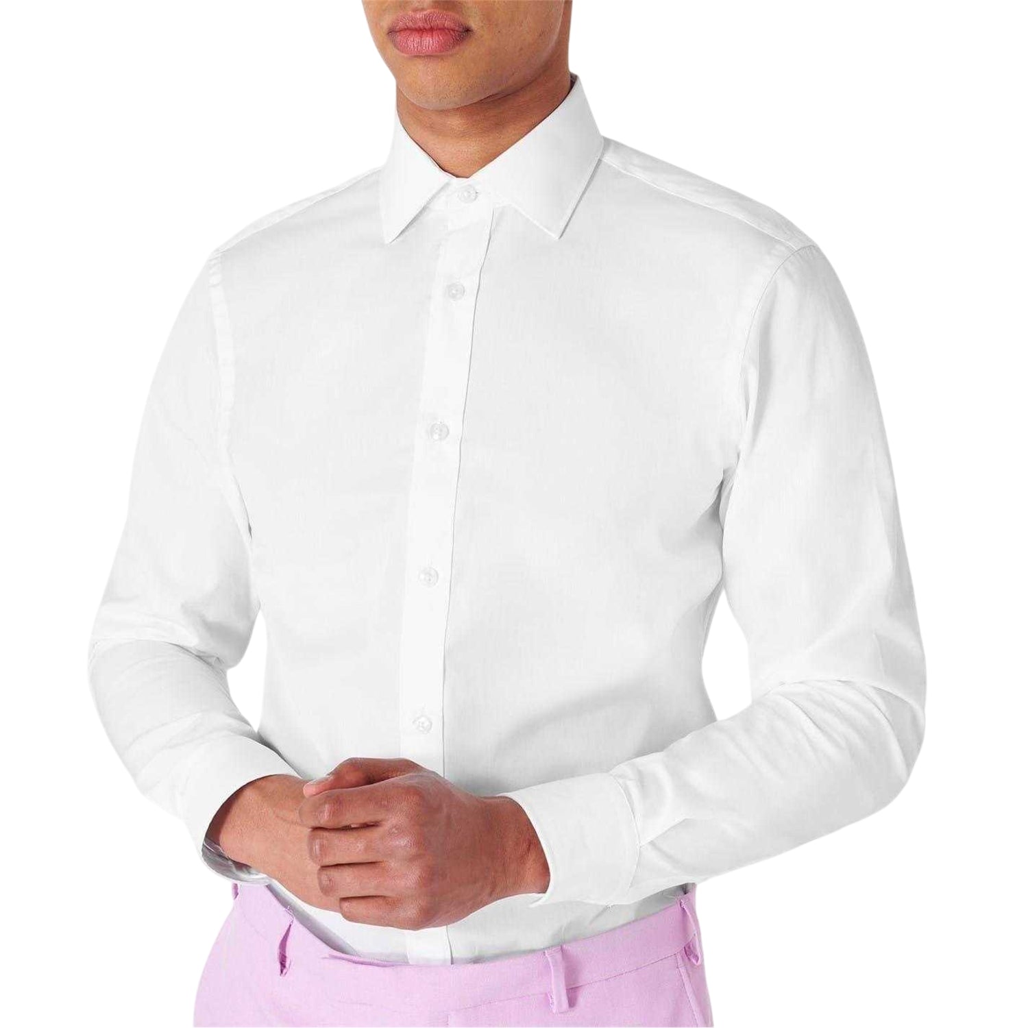 White - Side - Haines and Bonner Mens Poplin Collared Slim Long-Sleeved Shirt