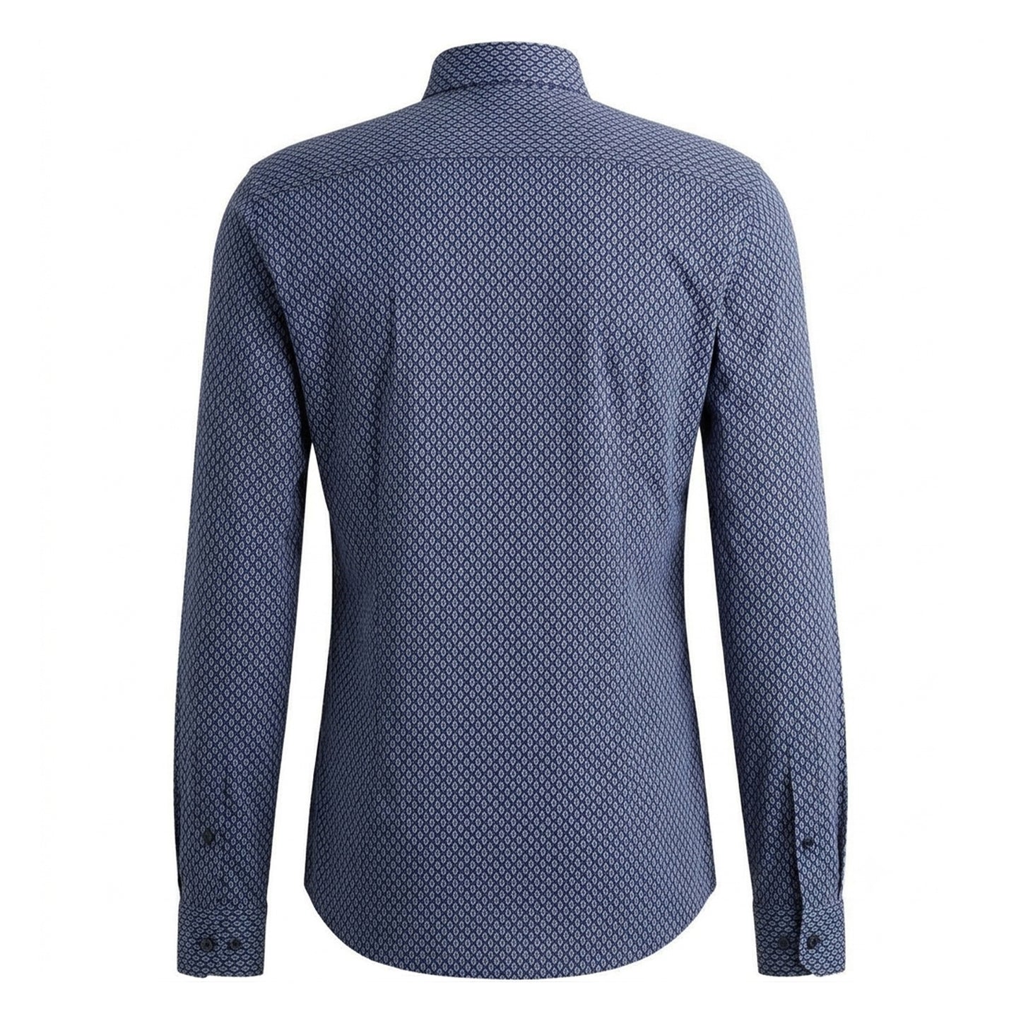 Dark Blue - Back - Hugo Mens Kenno Geometric Cotton Slim Shirt