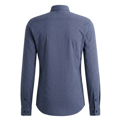 Dark Blue - Back - Hugo Mens Kenno Geometric Cotton Slim Shirt