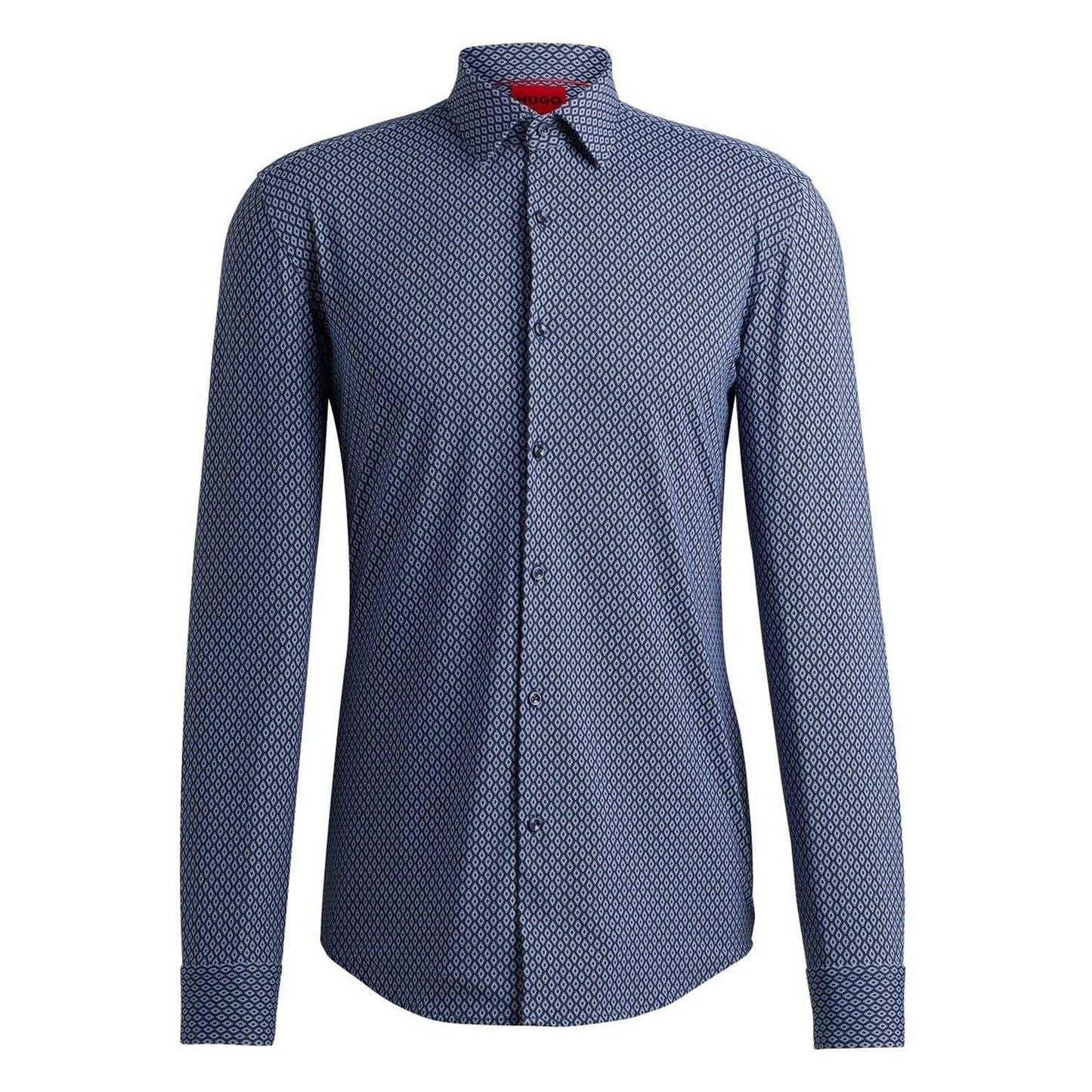Dark Blue - Front - Hugo Mens Kenno Geometric Cotton Slim Shirt