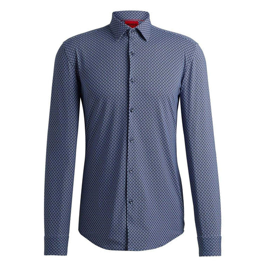 Dark Blue - Front - Hugo Mens Kenno Geometric Cotton Slim Shirt