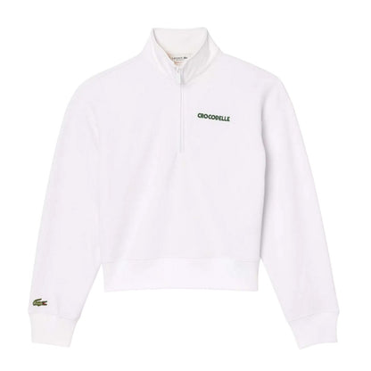 White - Front - Lacoste Womens-Ladies Quarter Zip Relaxed Fit Sweatshirt