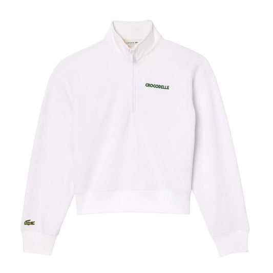 White - Front - Lacoste Womens-Ladies Quarter Zip Relaxed Fit Sweatshirt