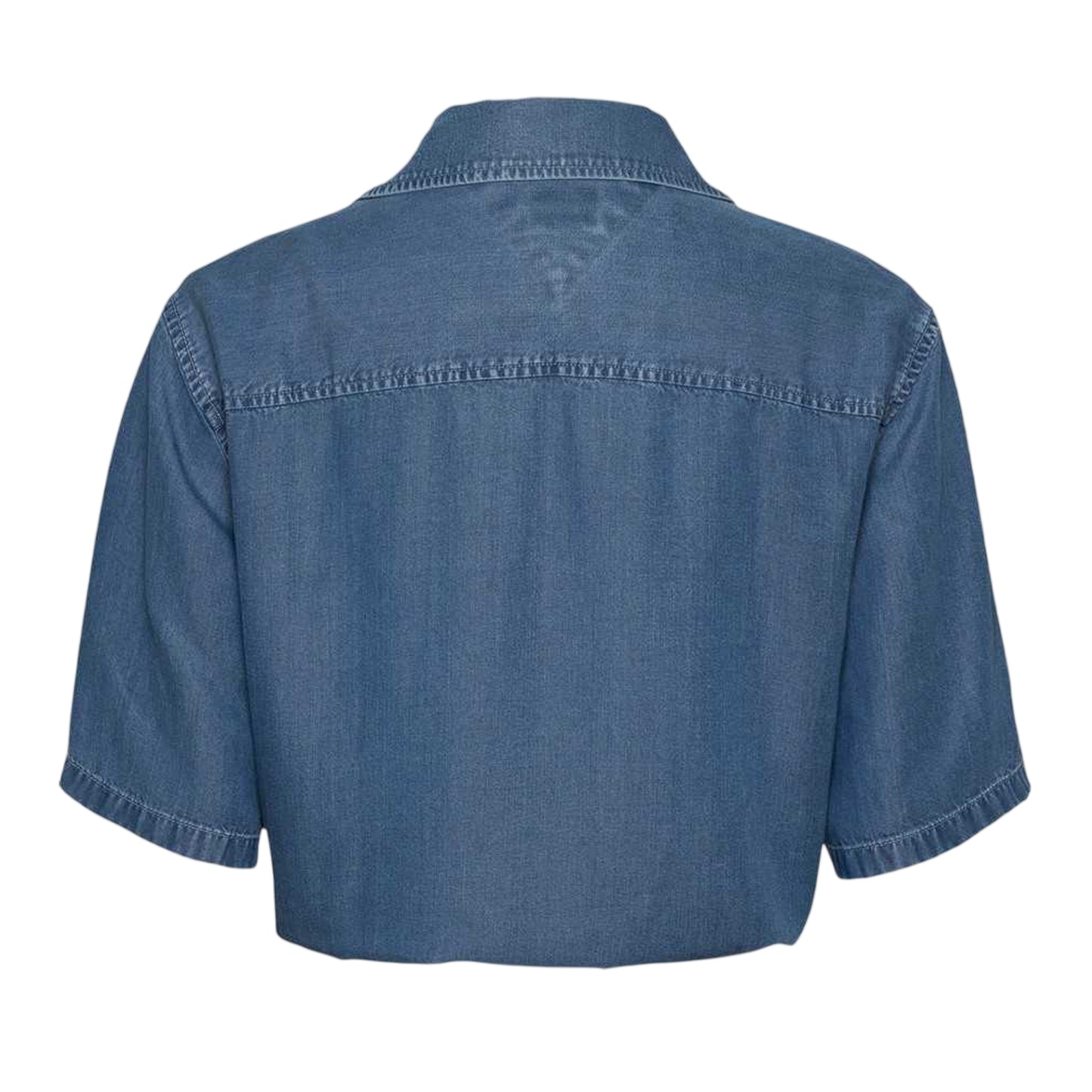 Medium Blue - Back - Tommy Jeans Womens-Ladies Cropped Chambray Tied Hem Shirt