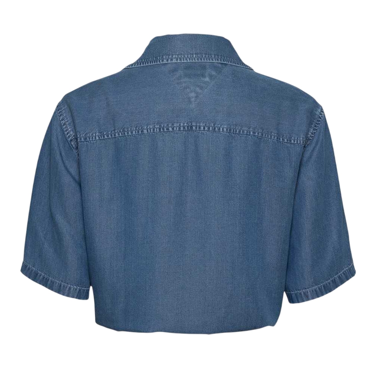 Medium Blue - Back - Tommy Jeans Womens-Ladies Cropped Chambray Tied Hem Shirt