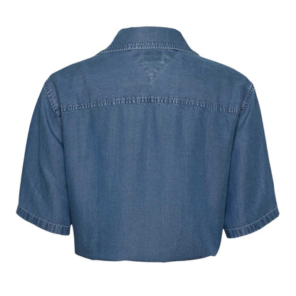 Medium Blue - Back - Tommy Jeans Womens-Ladies Cropped Chambray Tied Hem Shirt