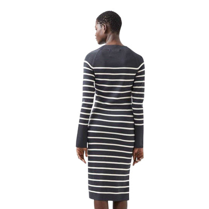 Moonless Night-Cream - Back - French Connection Womens-Ladies Milena Striped Crew Neck Bodycon Dress