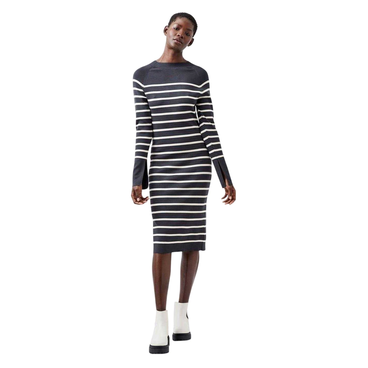 Moonless Night-Cream - Lifestyle - French Connection Womens-Ladies Milena Striped Crew Neck Bodycon Dress