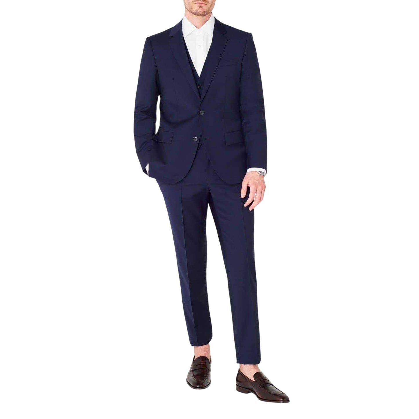 White - Lifestyle - Haines and Bonner Mens Poplin Collared Tailored Long-Sleeved Shirt