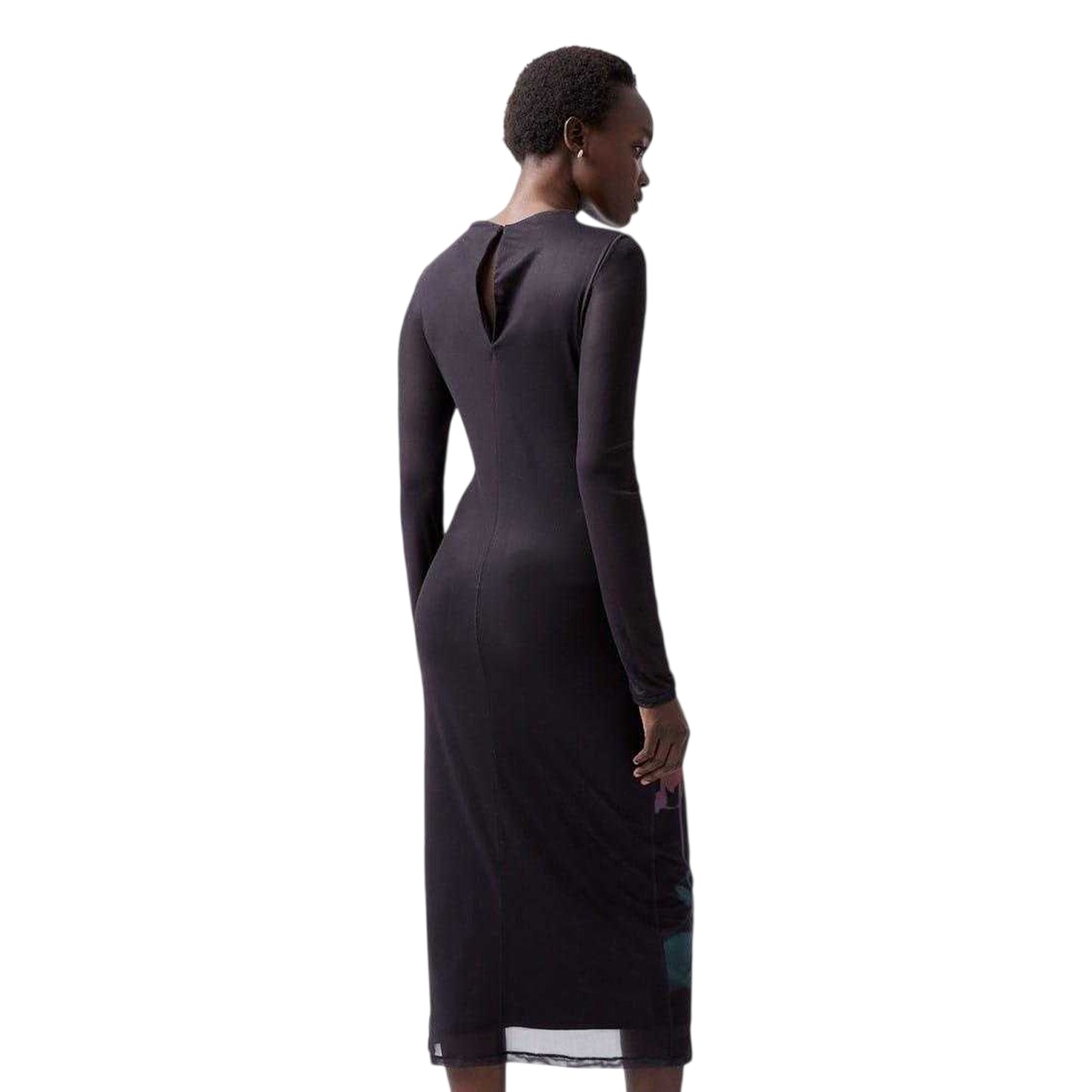 Blackout - Back - French Connection Womens-Ladies Floral Crew Neck Slim Long-Sleeved Midi Dress