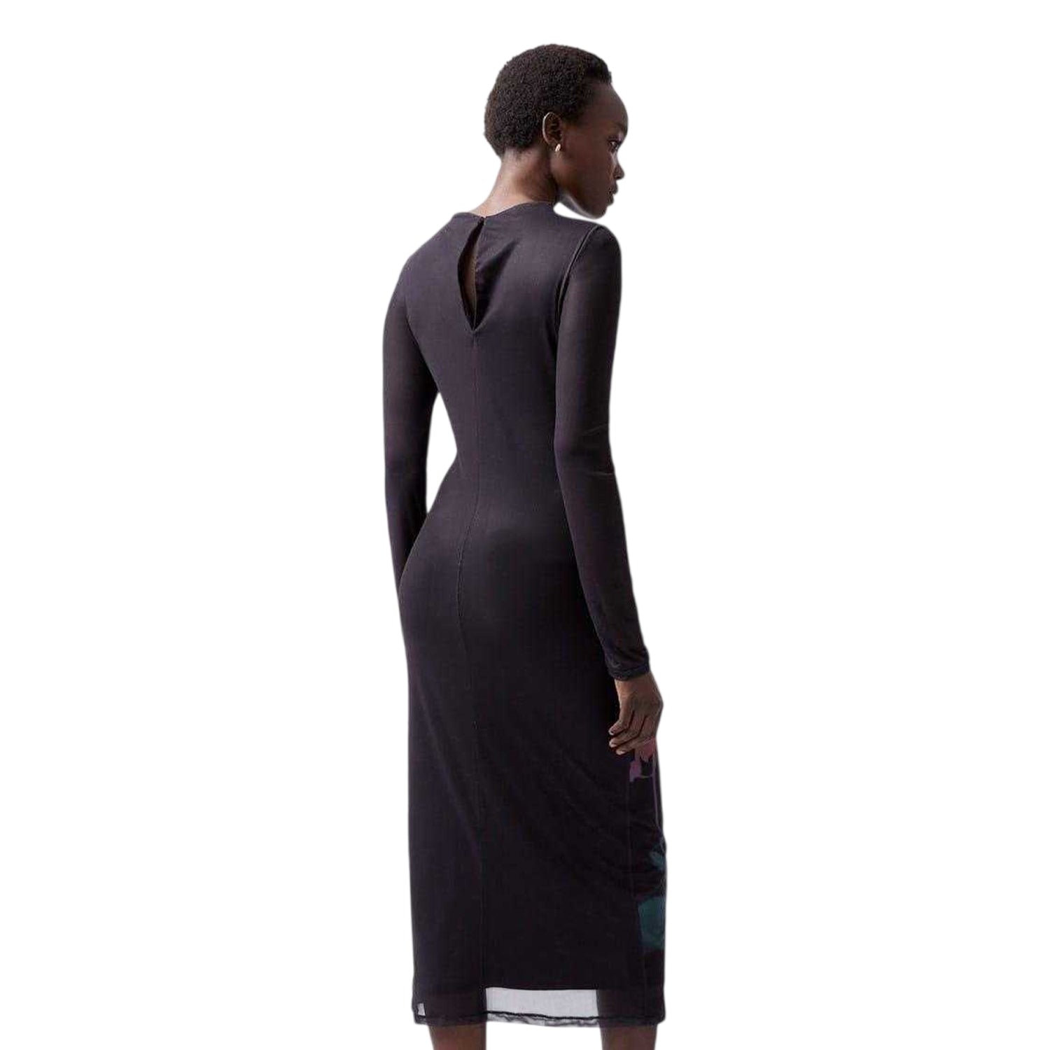 Blackout - Back - French Connection Womens-Ladies Floral Crew Neck Slim Long-Sleeved Midi Dress