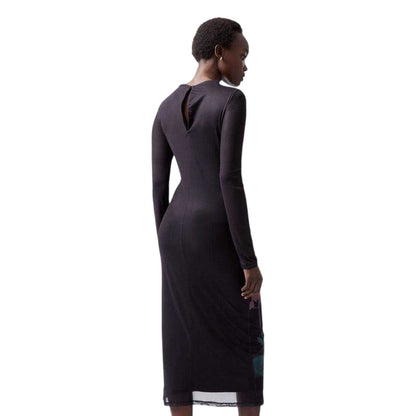 Blackout - Back - French Connection Womens-Ladies Floral Crew Neck Slim Long-Sleeved Midi Dress