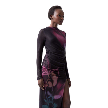 Blackout - Side - French Connection Womens-Ladies Floral Crew Neck Slim Long-Sleeved Midi Dress
