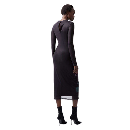 Blackout - Pack Shot - French Connection Womens-Ladies Floral Crew Neck Slim Long-Sleeved Midi Dress
