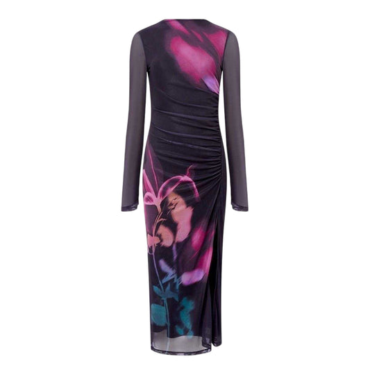 Blackout - Front - French Connection Womens-Ladies Floral Crew Neck Slim Long-Sleeved Midi Dress
