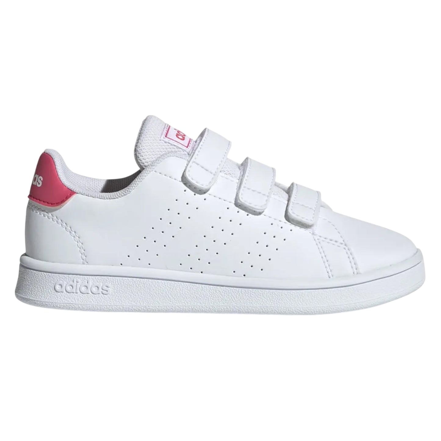 White-Pink - Side - Adidas Childrens-Kids Advantage Trainers