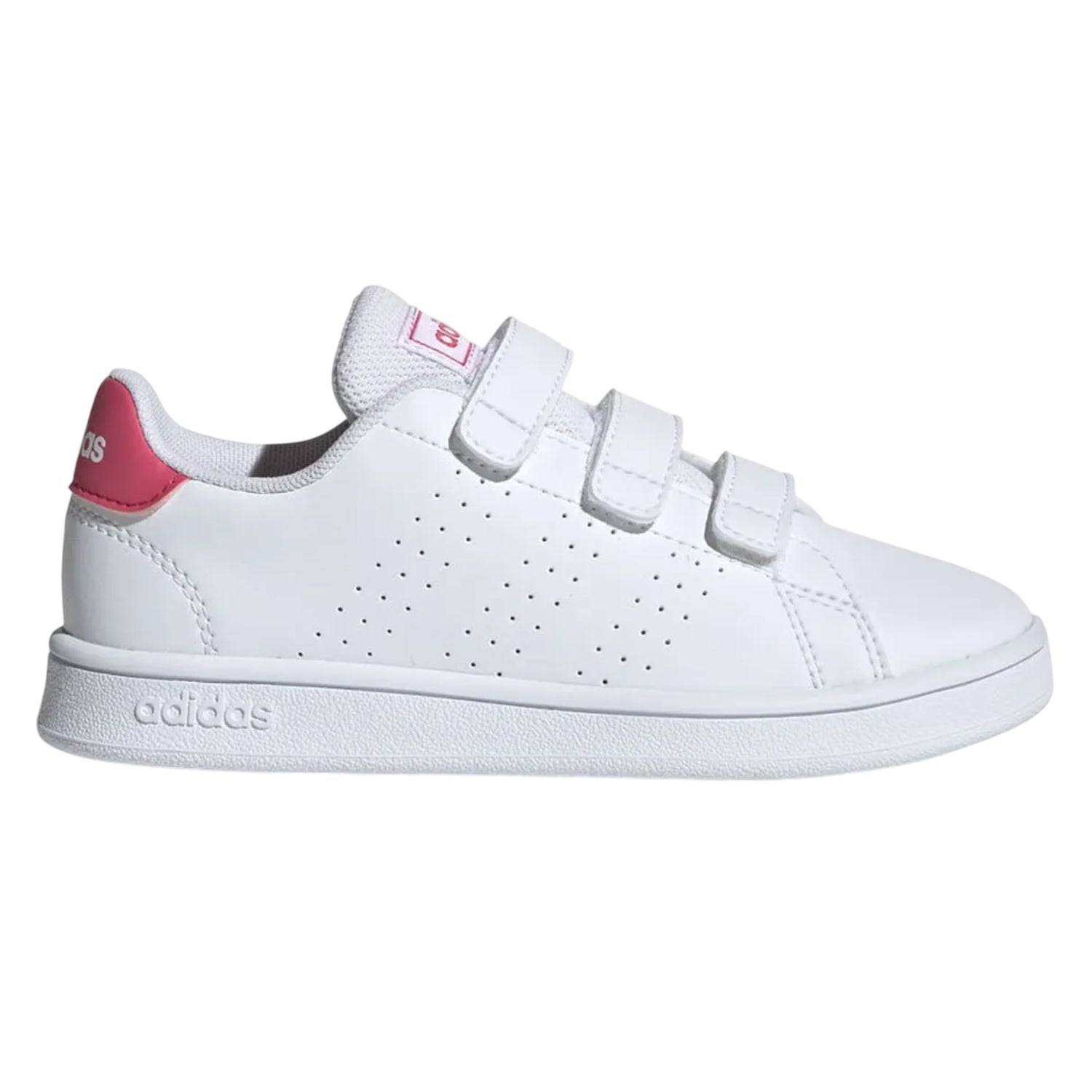 White-Pink - Side - Adidas Childrens-Kids Advantage Trainers