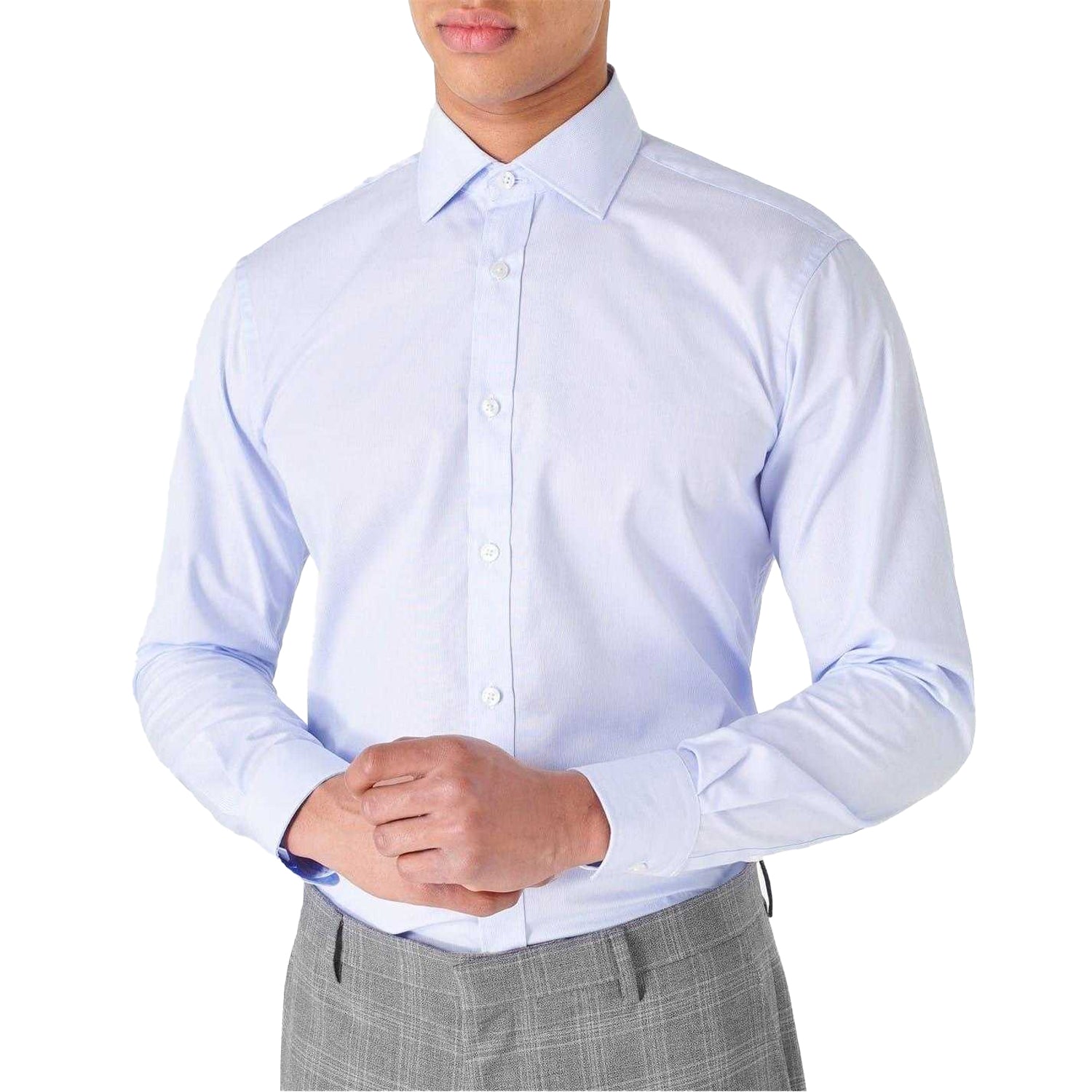 Blue - Side - Haines and Bonner Mens Poplin Tailored Long-Sleeved Formal Shirt