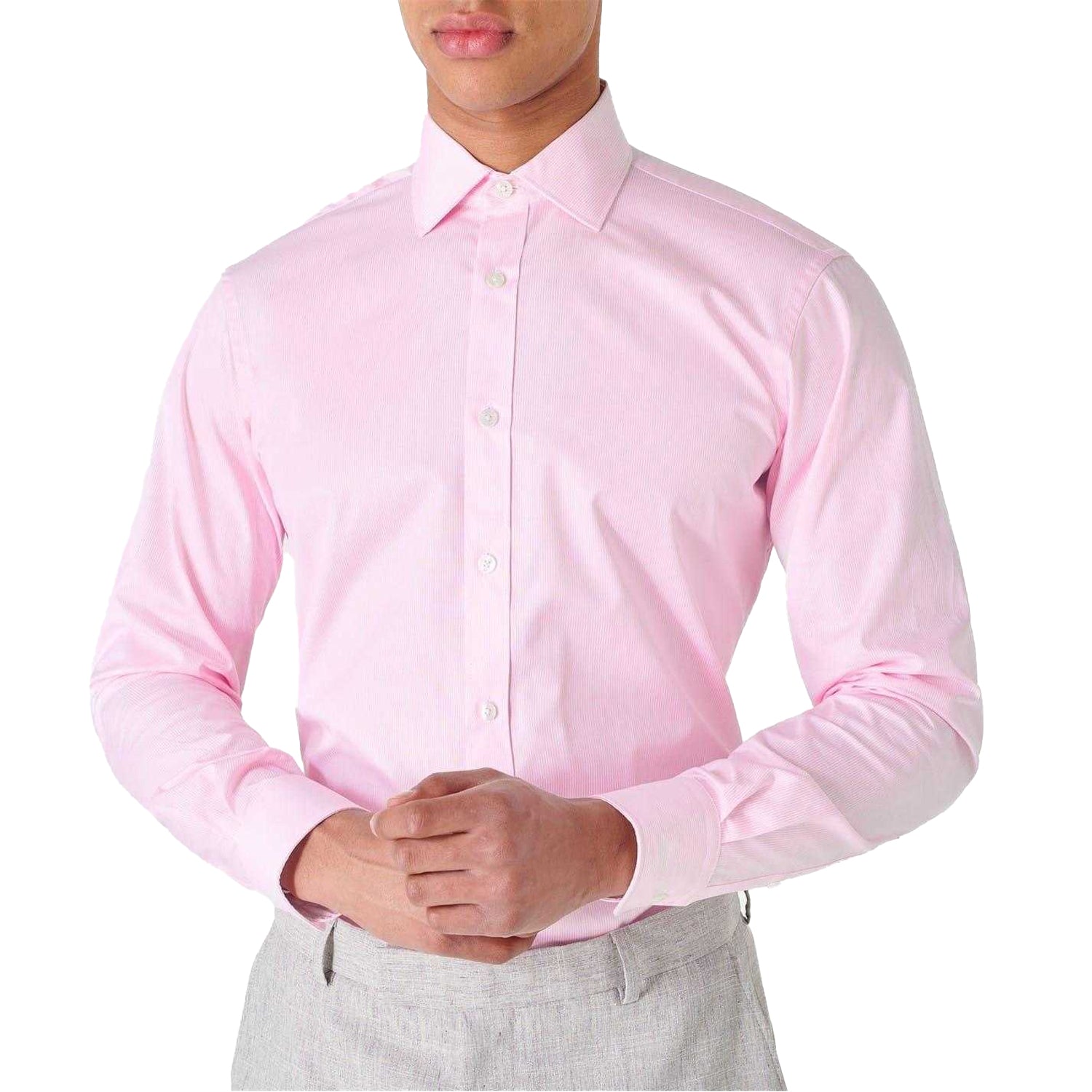 Pink - Side - Haines and Bonner Mens Poplin Tailored Long-Sleeved Formal Shirt